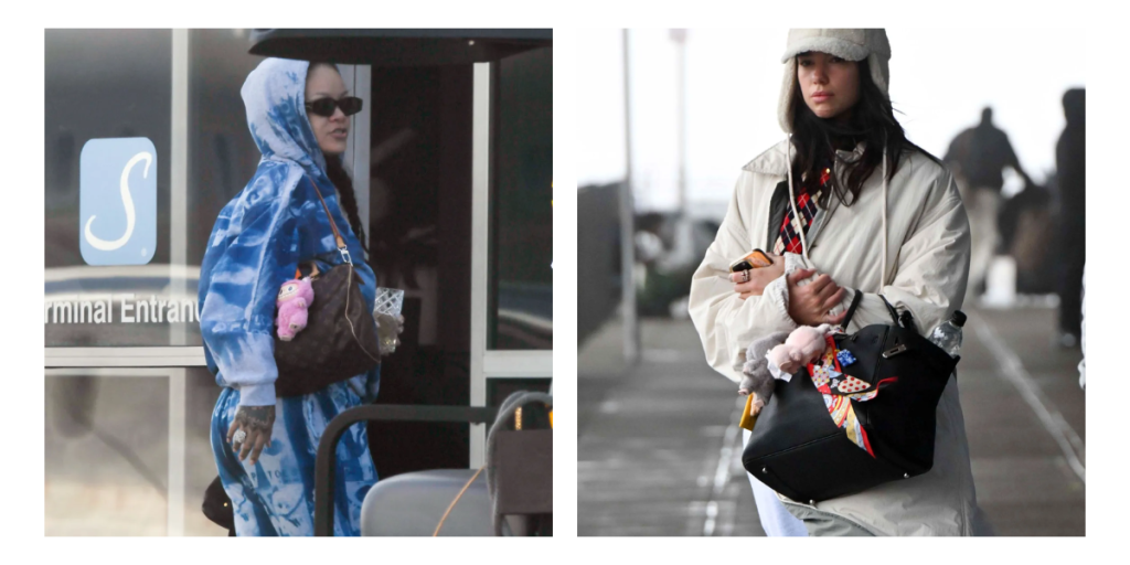 rihanna and dua lipa wearing labubu